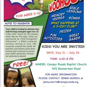 Canopy Roads Baptist Church 5-Day Club Camp