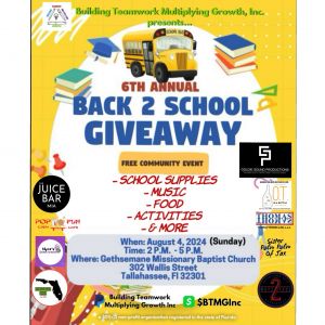 08/04: Annual Back 2 School Giveaway by Building Teamwork Multiplying Growth, Inc